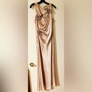 Gianni Bini Satin 3D Rosettes Sleeveless Ruched Slip Maxi Dress